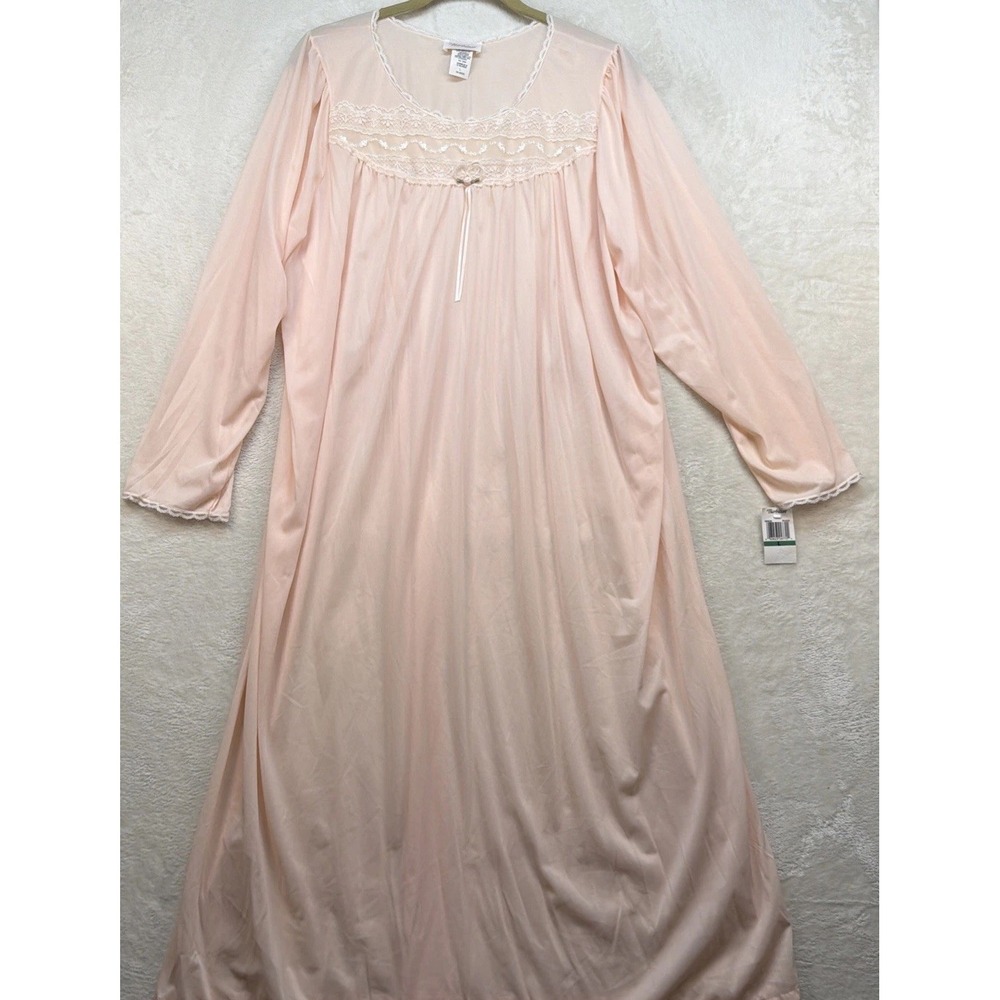 Barbizon Nightgown Womens Large Peach Lace Yoke Sleep Gown NWT Full Length